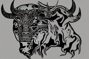 Realism bull tattoo for on upper back. Horns to span width of shoulders. Mean looking. Single bull. The name Jackson written between the horns. tattoo idea