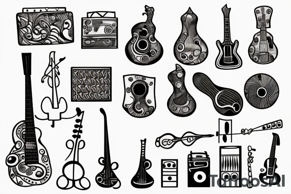 Music instruments, especially guitar tattoo idea