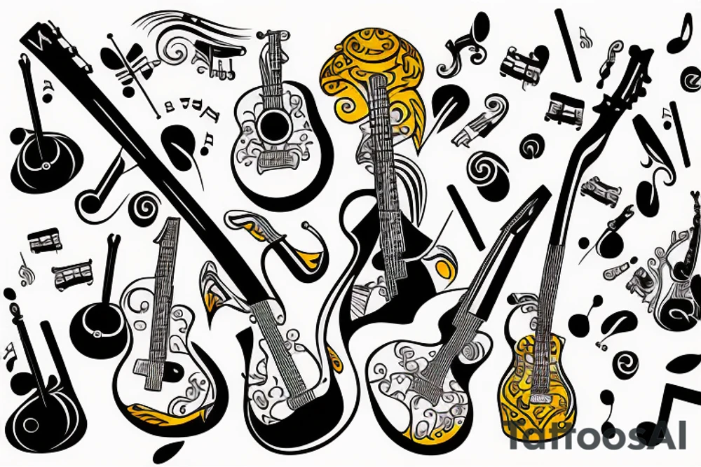 Music instruments, especially guitar tattoo idea