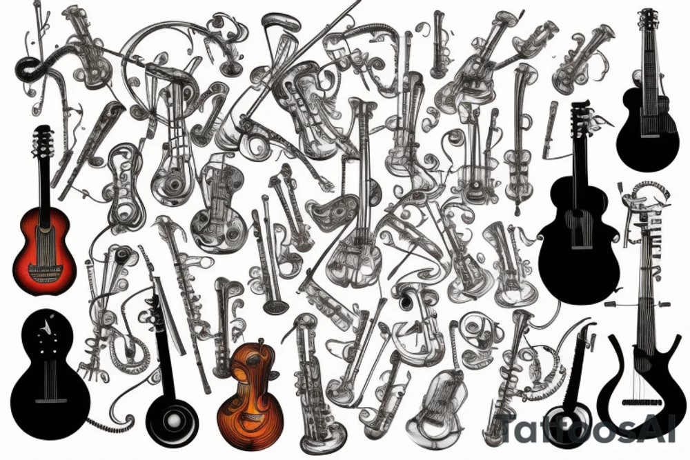 Music instruments, especially guitar tattoo idea