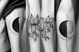 Black thin line lily with a moon tattoo idea