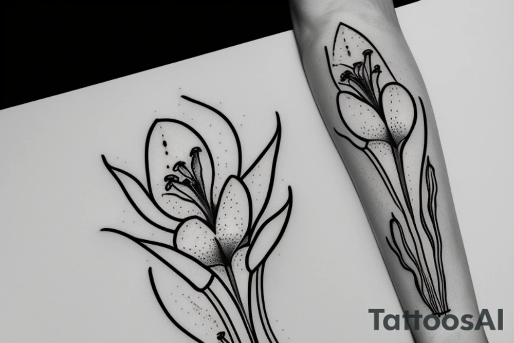Black thin line lily with a moon tattoo idea