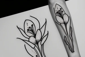Black thin line lily with a moon tattoo idea