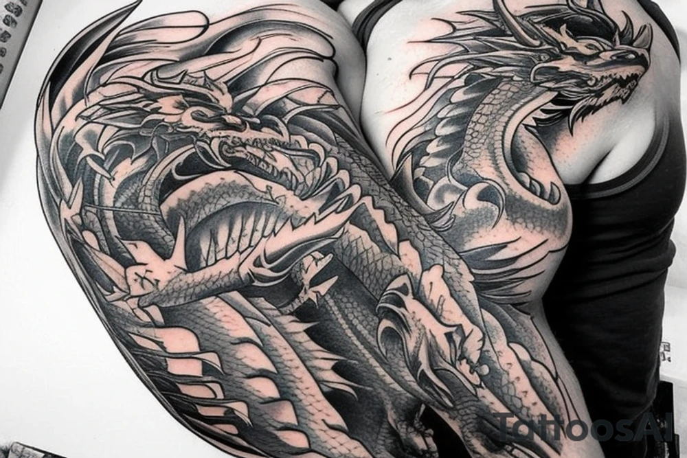 Full color dragon on shoulder tattoo idea