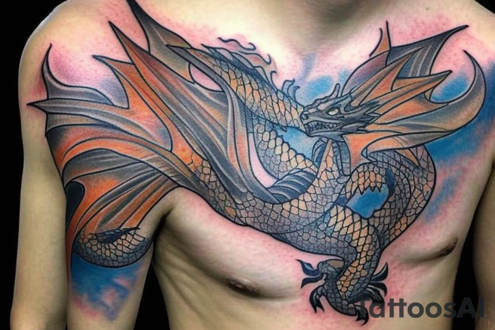 Full color dragon on shoulder tattoo idea