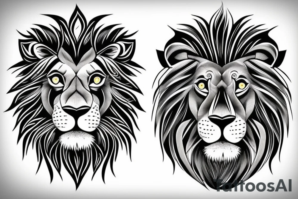 Lion face design, mental illusion, close up of different animals tattoo idea