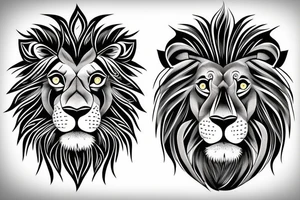 Lion face design, mental illusion, close up of different animals tattoo idea