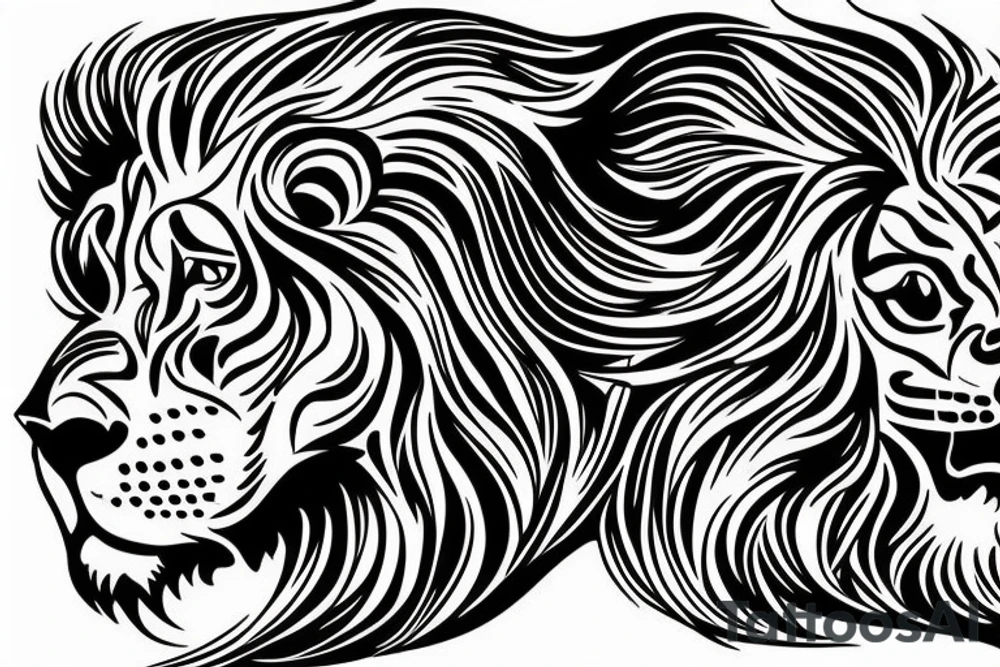Lion face design, mental illusion, close up of different animals tattoo idea