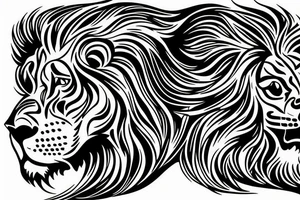 Lion face design, mental illusion, close up of different animals tattoo idea
