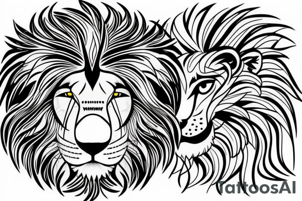 Lion face design, mental illusion, close up of different animals tattoo idea