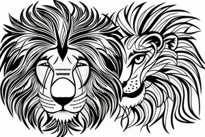 Lion face design, mental illusion, close up of different animals tattoo idea
