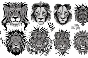 Lion face design, mental illusion, close up of different animals tattoo idea