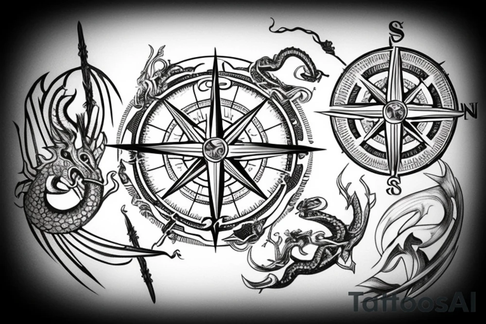 Viking compass and a dragon tattoo idea