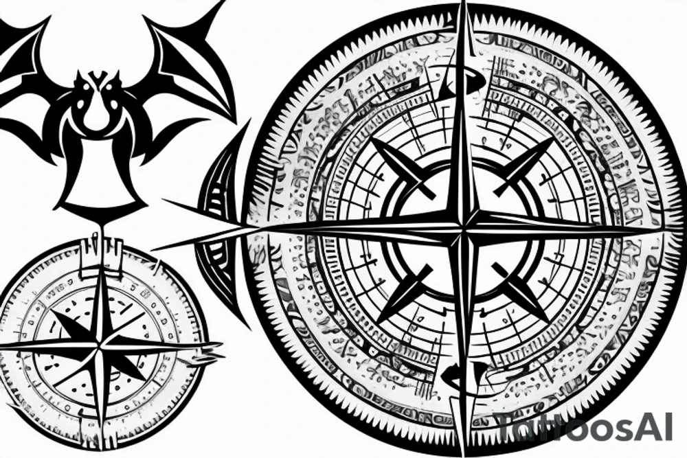 Viking compass and a dragon tattoo idea