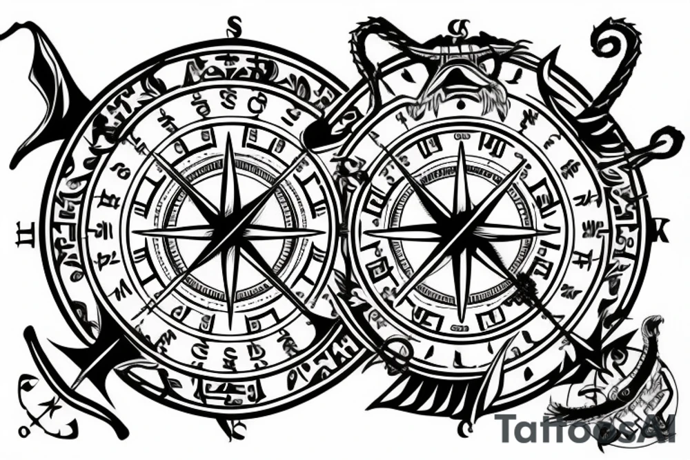 Viking compass and a dragon tattoo idea
