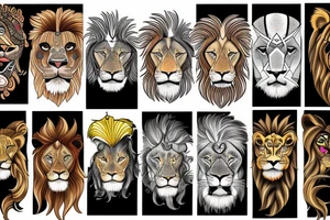 A lion with different animals on its face tattoo idea