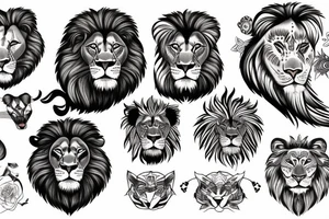 A lion with different animals on its face tattoo idea