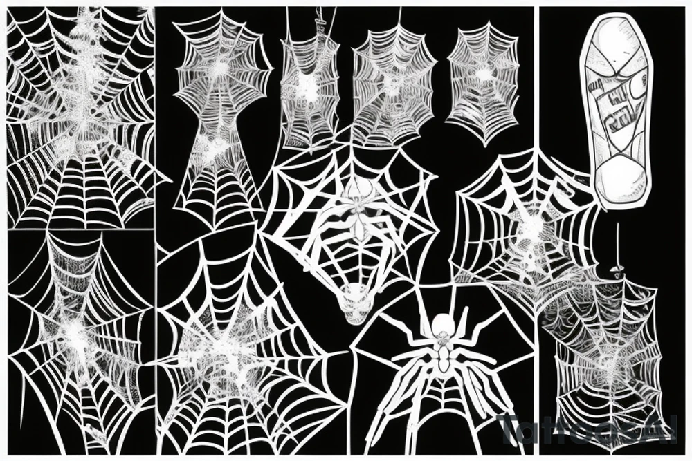 a spider in its web next to black lightning tattoo idea