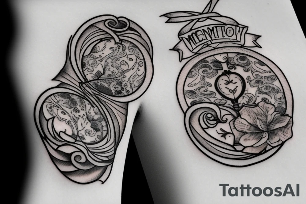 An hourglass with the names ''Memento mori'' and ''Memento vivere'' tattoo idea