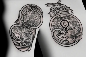 An hourglass with the names ''Memento mori'' and ''Memento vivere'' tattoo idea