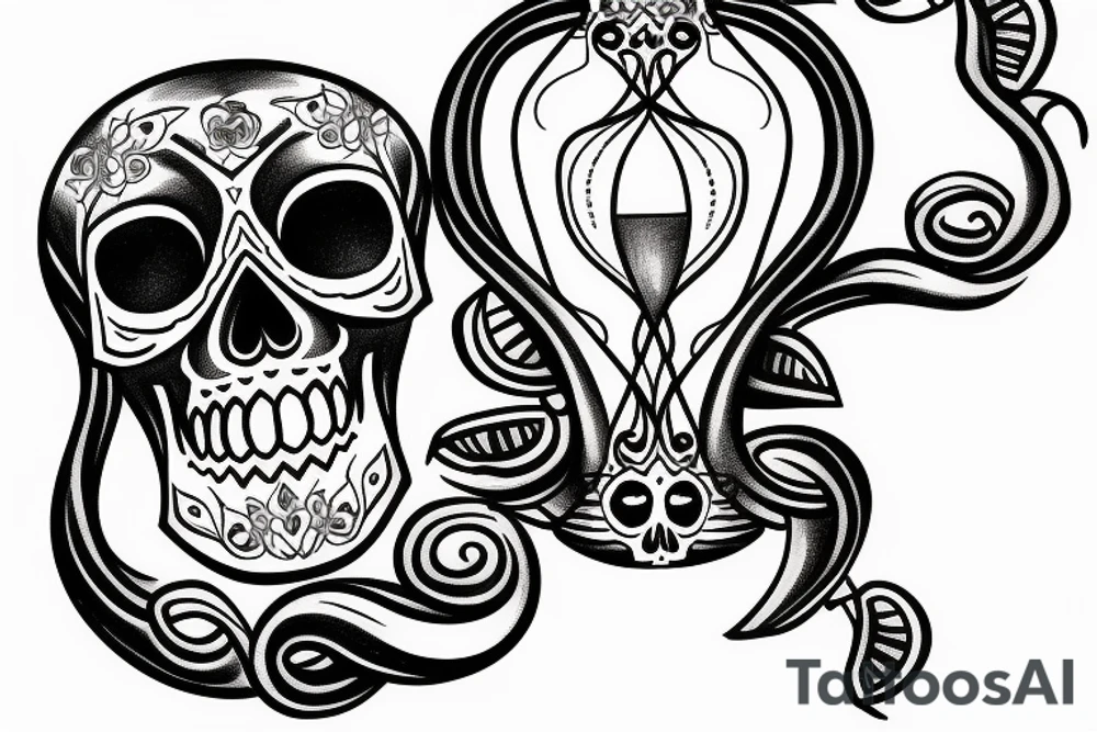 An hourglass with skull tattoo idea