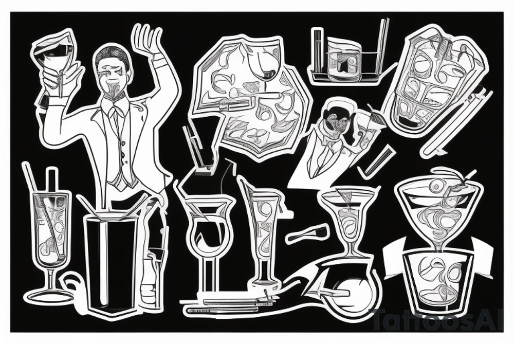 Man in suit pouring a cocktail tattoo idea