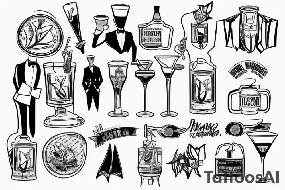 Man in suit pouring a cocktail tattoo idea