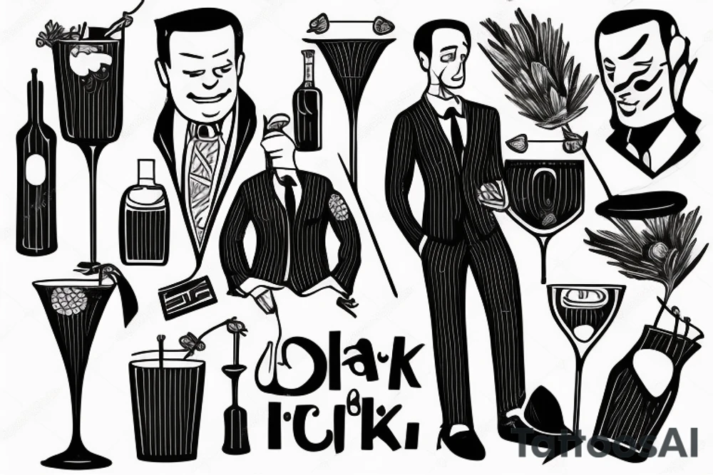 Man in suit pouring a cocktail tattoo idea
