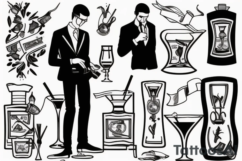 Man in suit pouring a cocktail tattoo idea