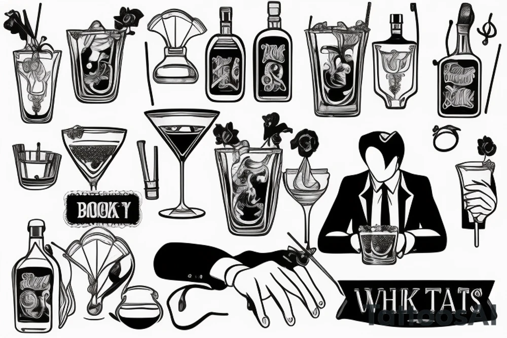 Man in suit pouring a cocktail tattoo idea