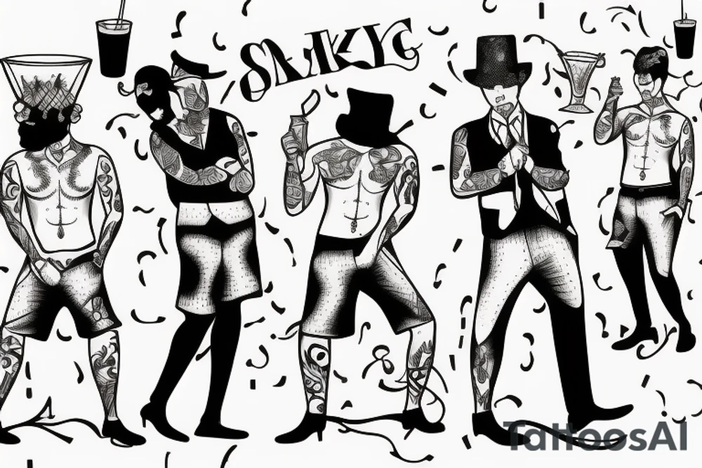 4 Men shaking cocktails tattoo idea