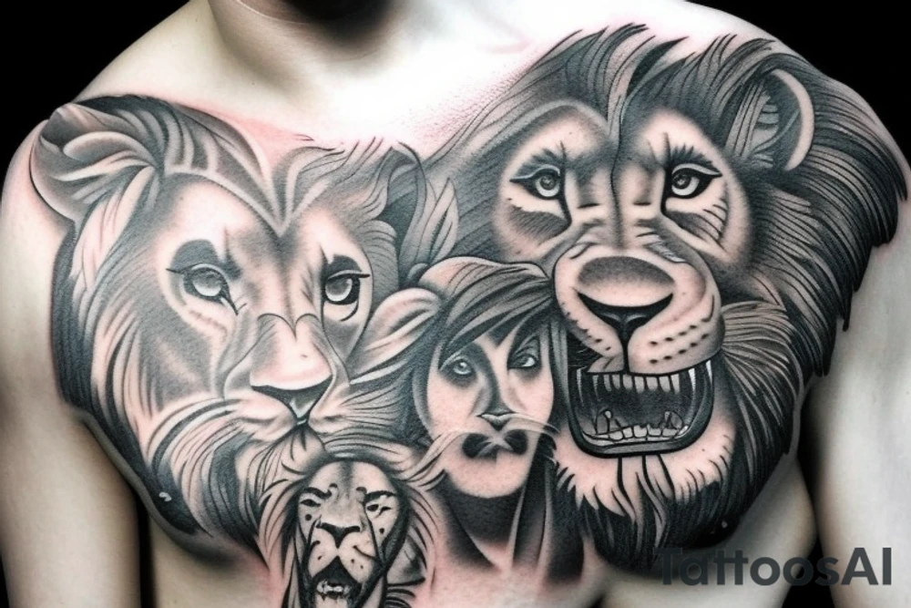 realistic style tattoo about Daniel in the lions den tattoo idea