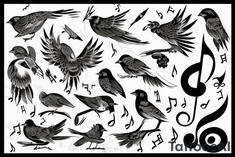 bird with a music tattoo idea