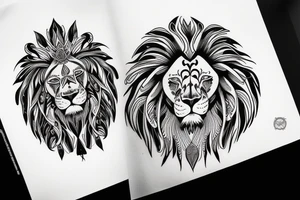 Lion face design, mental illusion, close up of different animals tattoo idea
