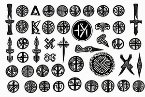 slavic runes, sun, tree line, sword, kolovrat tattoo idea