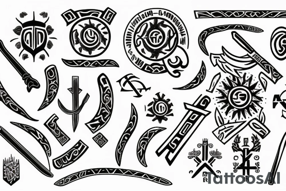 slavic runes, sun, tree line, sword, kolovrat tattoo idea