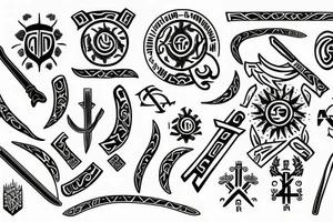 slavic runes, sun, tree line, sword, kolovrat tattoo idea