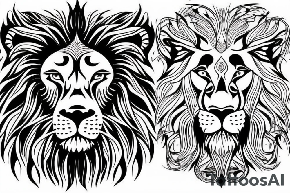 Lion face design, mental illusion, close up of different animals tattoo idea
