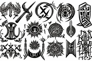 slavic runes, sun, tree line, sword, kolovrat tattoo idea