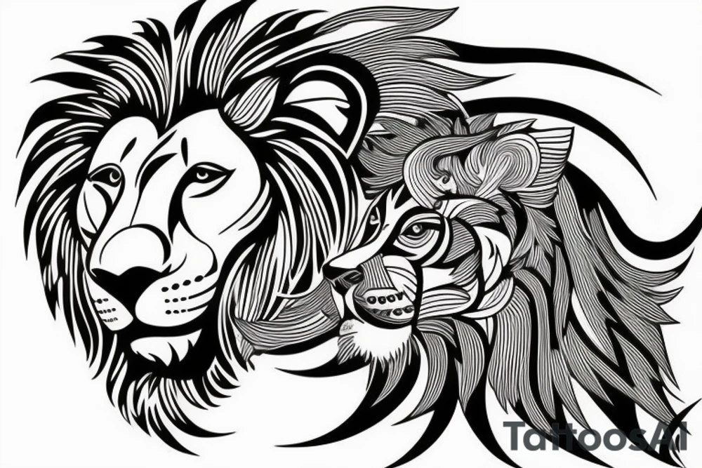 Lion face design, mental illusion, close up of different animals tattoo idea