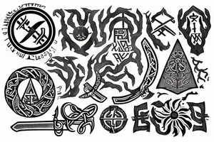 slavic runes, sun, tree line, sword, kolovrat tattoo idea