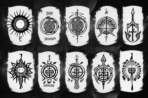 slavic runes, sun, tree line, sword, kolovrat tattoo idea