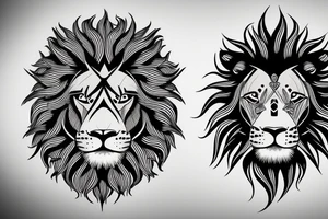 Lion face design, mental illusion, close up of different animals tattoo idea