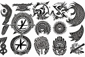 slavic runes, sun, tree line, sword, kolovrat tattoo idea