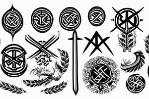 slavic runes, sun, tree line, sword, kolovrat tattoo idea