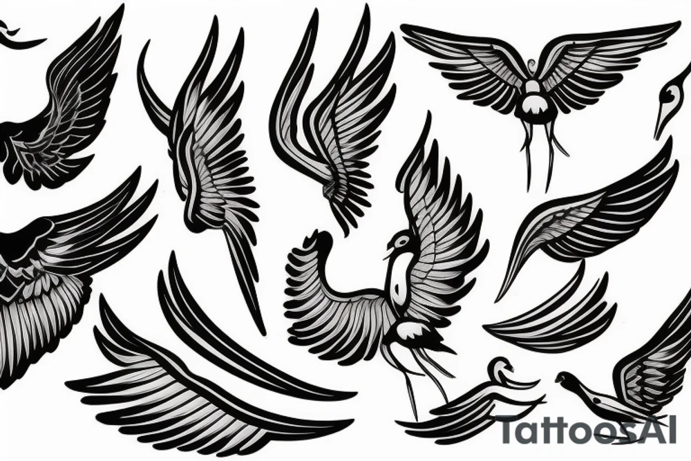 thin long graceful bird with spread wings tattoo idea