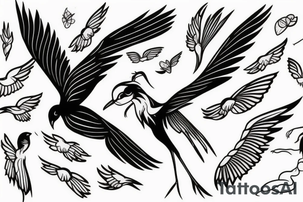 thin long graceful bird with spread wings tattoo idea