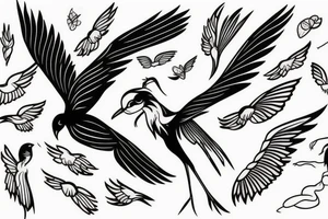 thin long graceful bird with spread wings tattoo idea