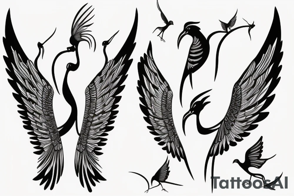 thin long graceful bird with spread wings tattoo idea