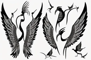 thin long graceful bird with spread wings tattoo idea